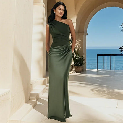 Vestido maxi mujer de satén con abertura