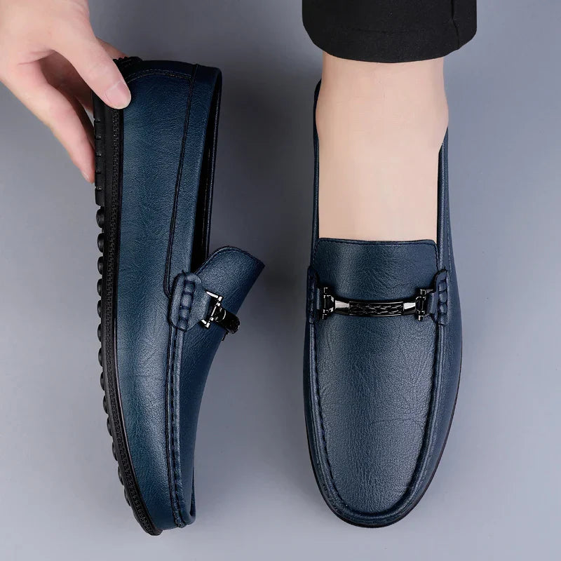 Mocasines Hombre de Cuero Genuino Estilo Conducción Suela Goma Slip-On