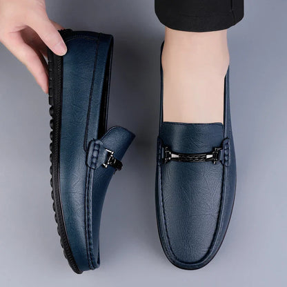 Mocasines Hombre de Cuero Genuino Estilo Conducción Suela Goma Slip-On
