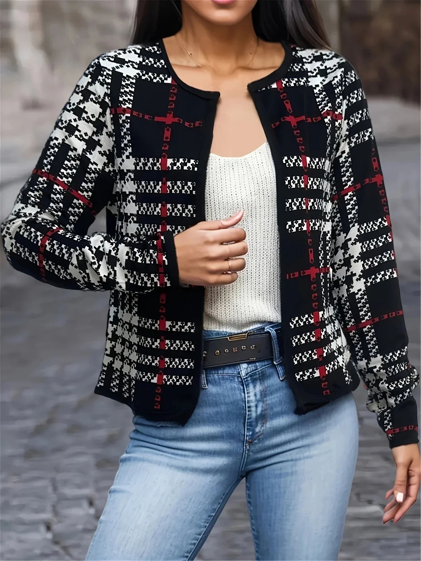 Blazer Mujer Casual Estampado Pata de Gallo Corte Clásico - Mavetta