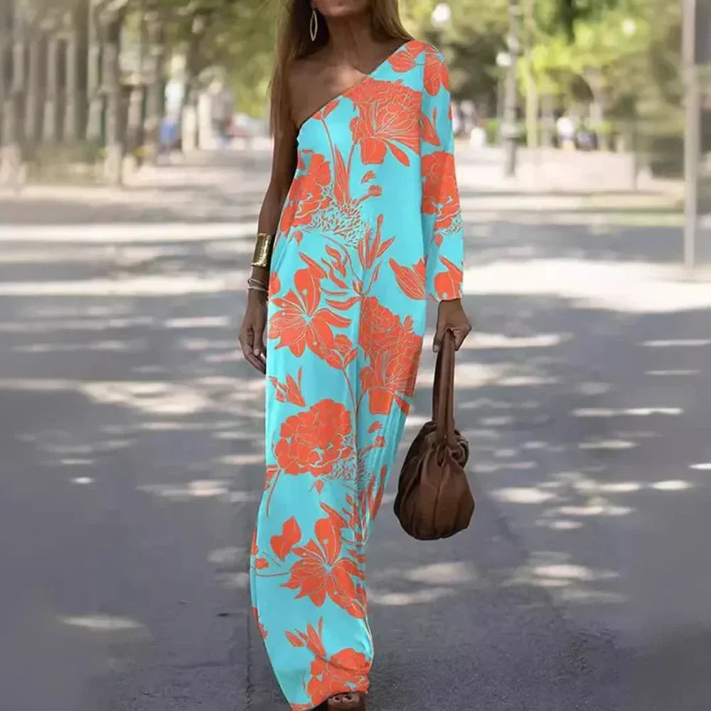 Vestido Mujer de Un Solo Hombro Corte Holgado