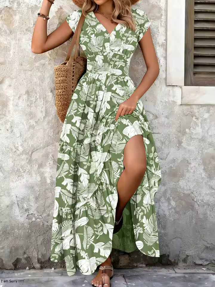 Vestido maxi mujer de tejido barroco escote en V
