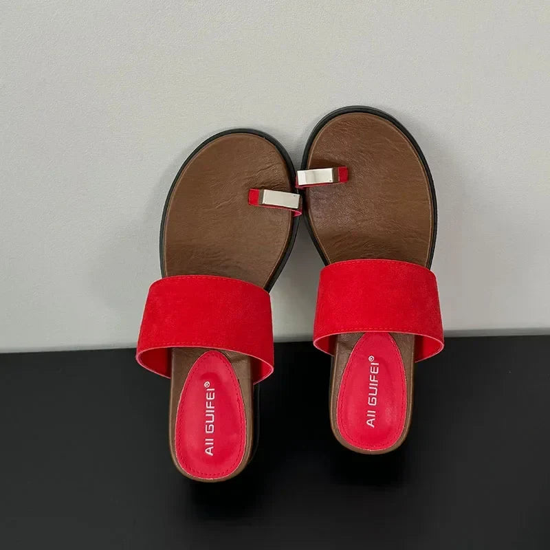 Sandalias Mujer de Piel Ante con Detalle de Anillo
