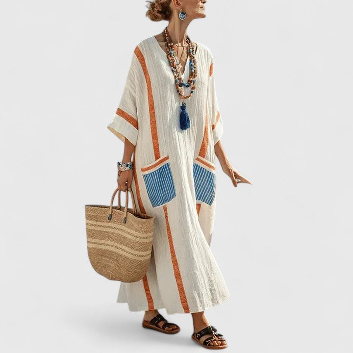 Vestido midi mujer de tejido transpirable estilo bohemio con bolsillos