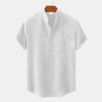 Camisa Hombre Casual Algodón Cuello Mao Manga Corta