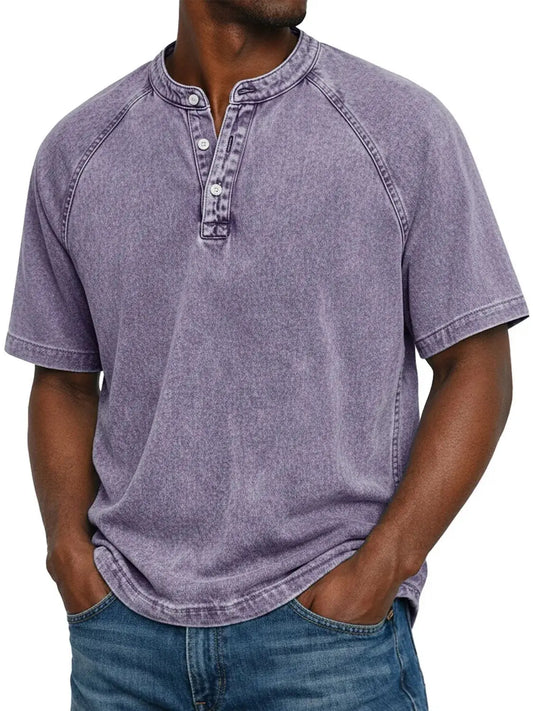 Camiseta hombre Algodón cuello henley manga corta estilo vintage - Mavetta