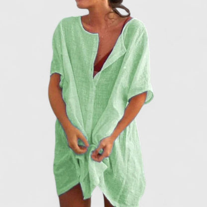 Vestido túnica mujer de algodón escote en V corte suelto