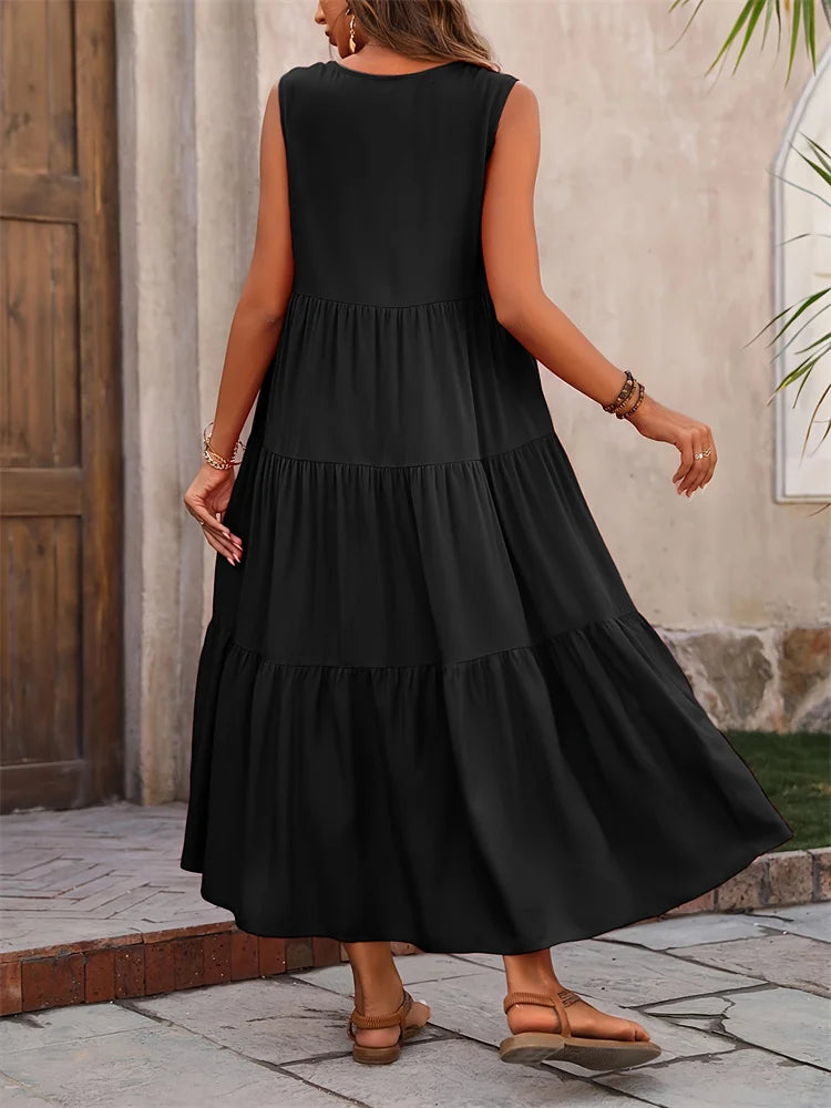 Vestido verano mujer sin mangas escote en V corte A