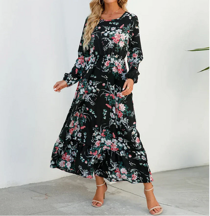 Vestido maxi mujer con manga larga estampado floral verano