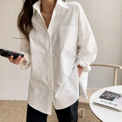 Blusa Mujer Oversized de Algodón con Botones y Manga Larga