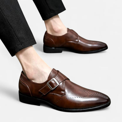 Zapatos Monk Strap Hombre Puntera Perforada Estilo Ashford