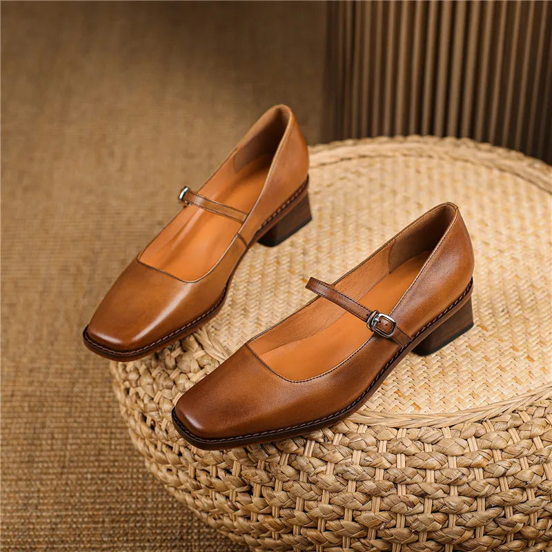 Zapatos Tacón Bloque Mujer con Tira Ajustable Invierno Primavera
