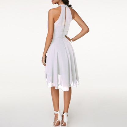 Vestido corto mujer con cuello halter y caída fluida