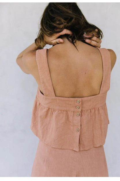 Culottes Mujer de Lino Talle Alto y Pliegues Frontales
