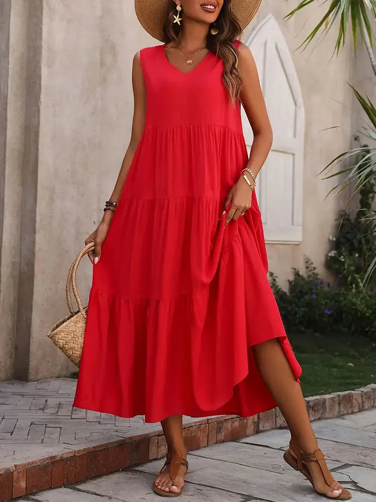 Vestido verano mujer sin mangas escote en V corte A