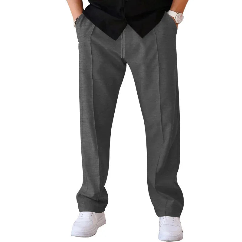 Pantalones Hombre Mezcla Fibras Corte Recto Estilo Americano