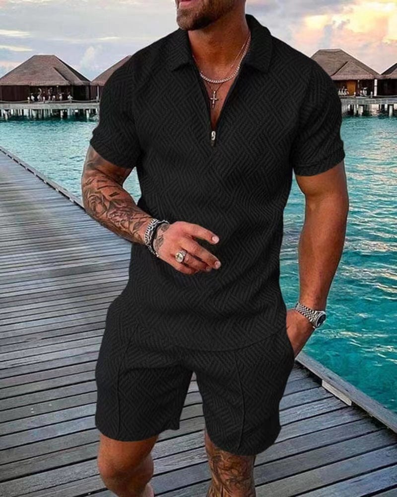 Conjunto verano hombre camiseta cremallera pantalón corto casual - Mavetta
