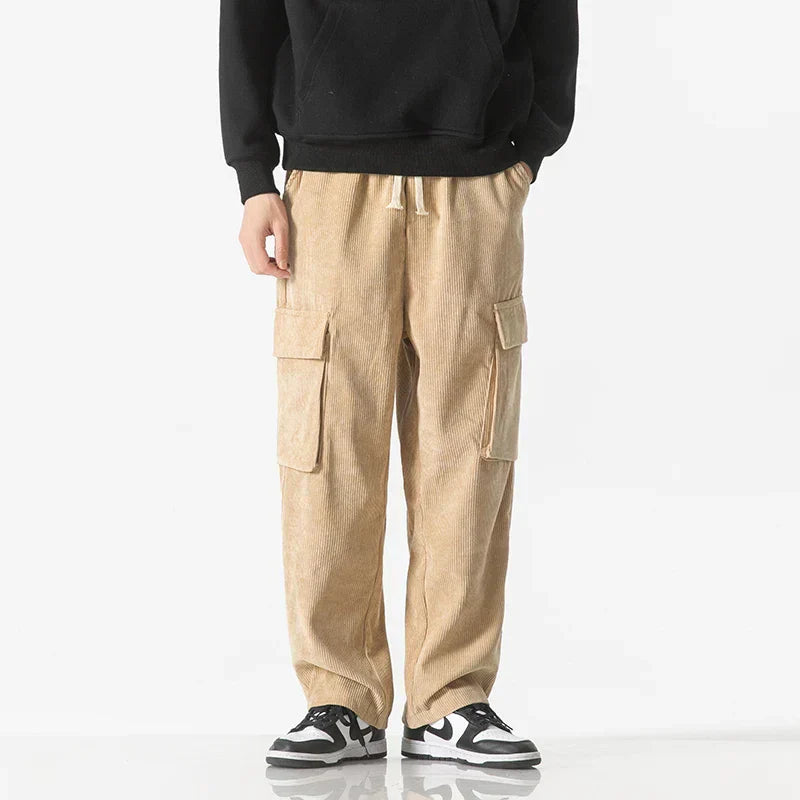 Pantalones Cargo Hombre de Poliéster Corte Recto Bolsillos Laterales