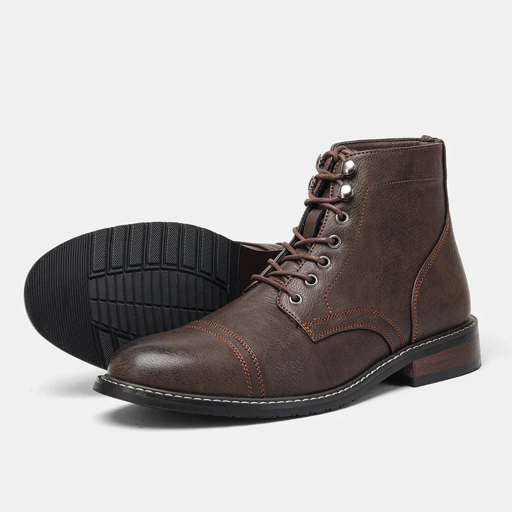 Botas Hombre Cuero Botines Estilo Derby con Cordones Robustas