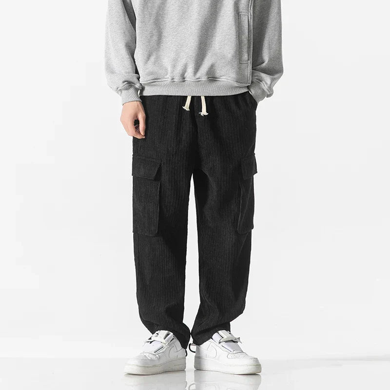 Pantalones Cargo Hombre de Poliéster Corte Recto Bolsillos Laterales