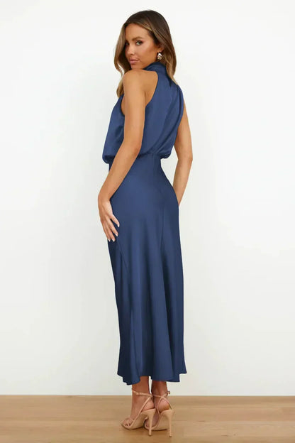Vestido noche Mujer cuello halter corte fluido