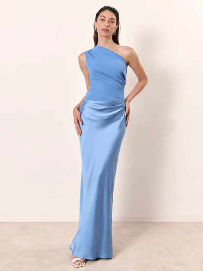 Vestido maxi mujer de satén con abertura