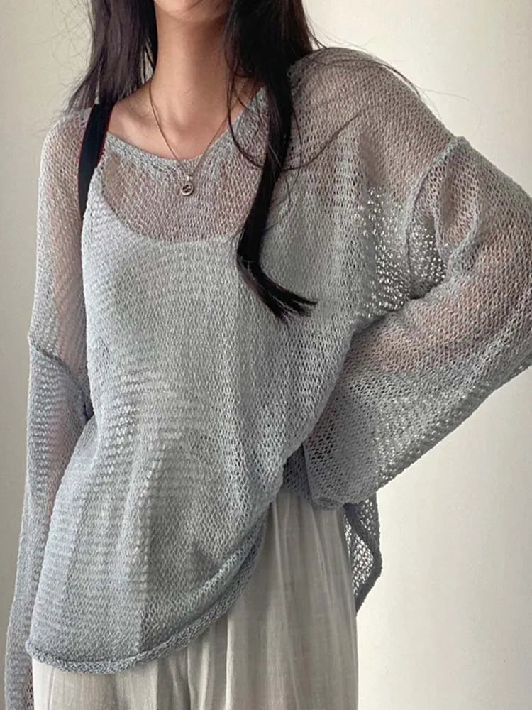 Suéter mujer de punto manga larga cortes estilo streetwear