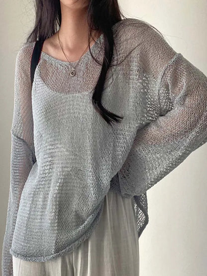 Suéter mujer de punto manga larga cortes estilo streetwear