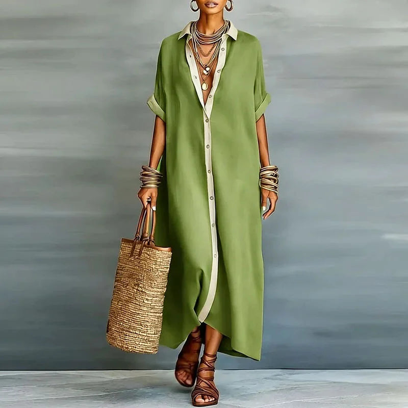 Vestido camisa mujer de lino largo estilo fresco verano - Mavetta