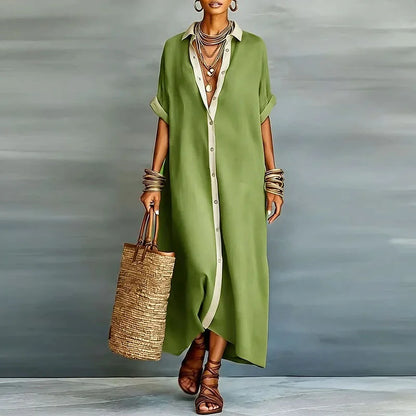 Vestido camisa mujer de lino largo estilo fresco verano - Mavetta