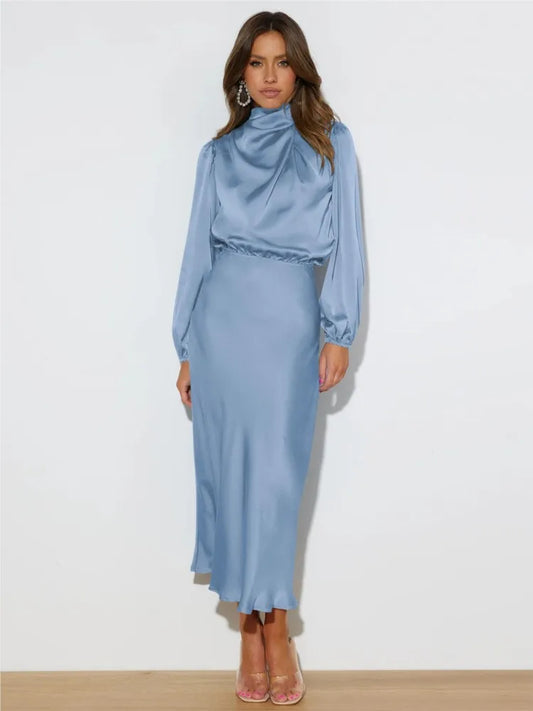 Vestido midi mujer Cuello alto Mangas largas - Mavetta