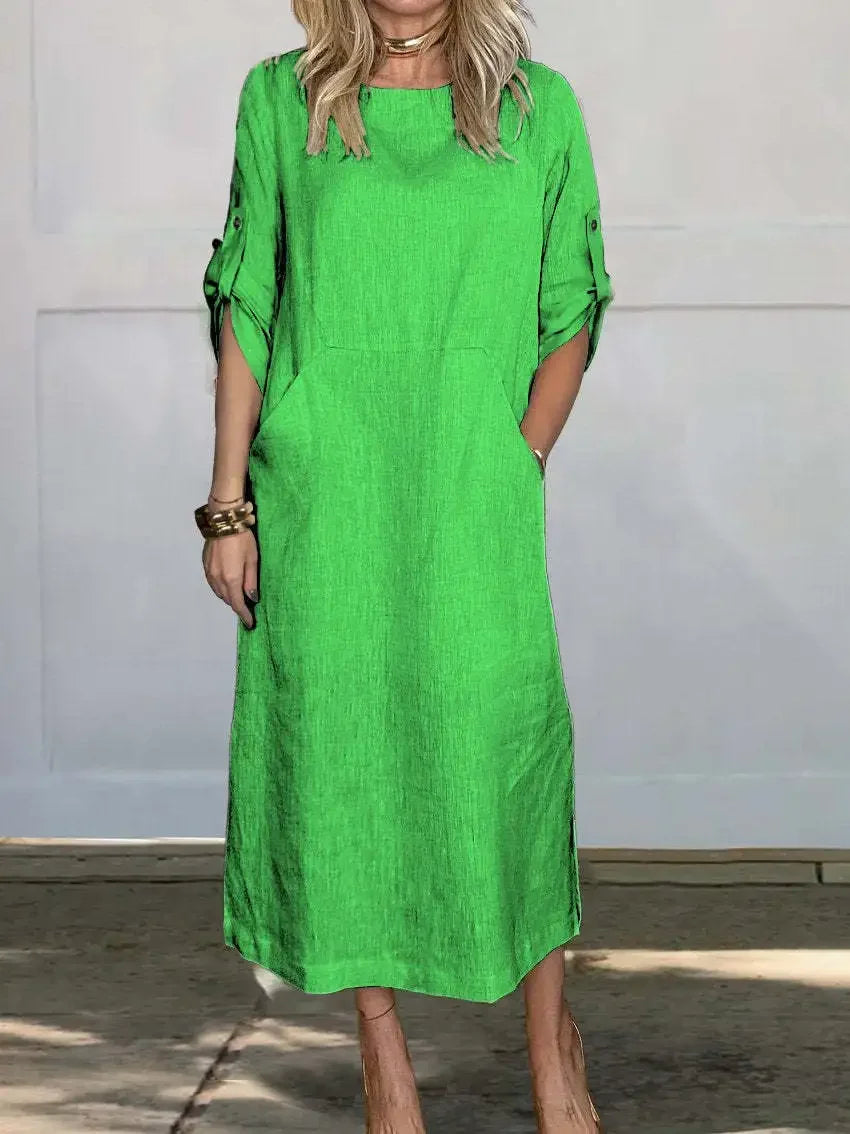 Vestido noche mujer fluido drapeado corte a