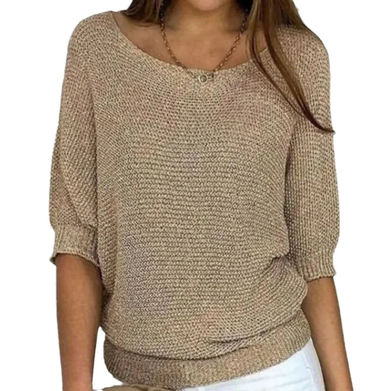Jersey Mujer de Punto Cuello Redondo Manga Francesa