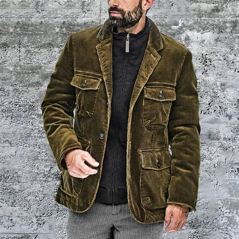 Chaqueta Hombre de Pana Robusta con Bolsillos Funcionales