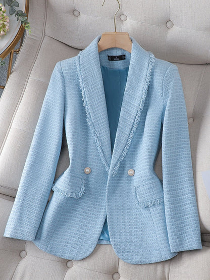 Blazer Mujer Tela Texturizada Flecos Ajuste Estiloso