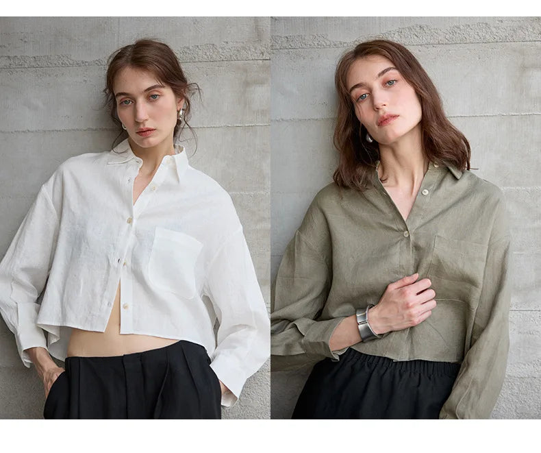 Sobrecamisa Mujer de Lino Corte Oversize Cuello en V y Botones