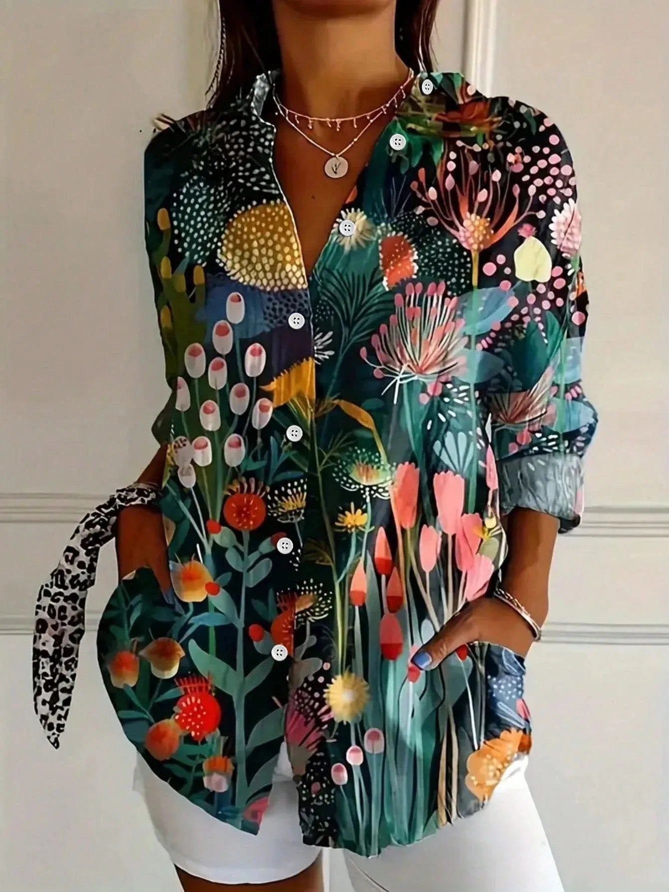 Blusa mujer ligera estampada manga larga casual verano
