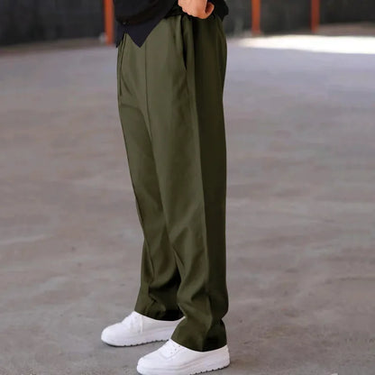 Pantalones Hombre Mezcla Fibras Corte Recto Estilo Americano
