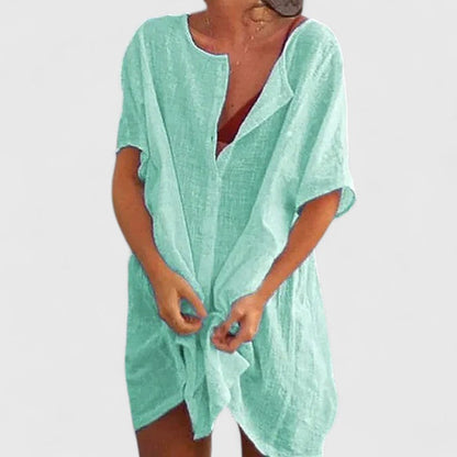 Vestido túnica mujer de algodón escote en V corte suelto
