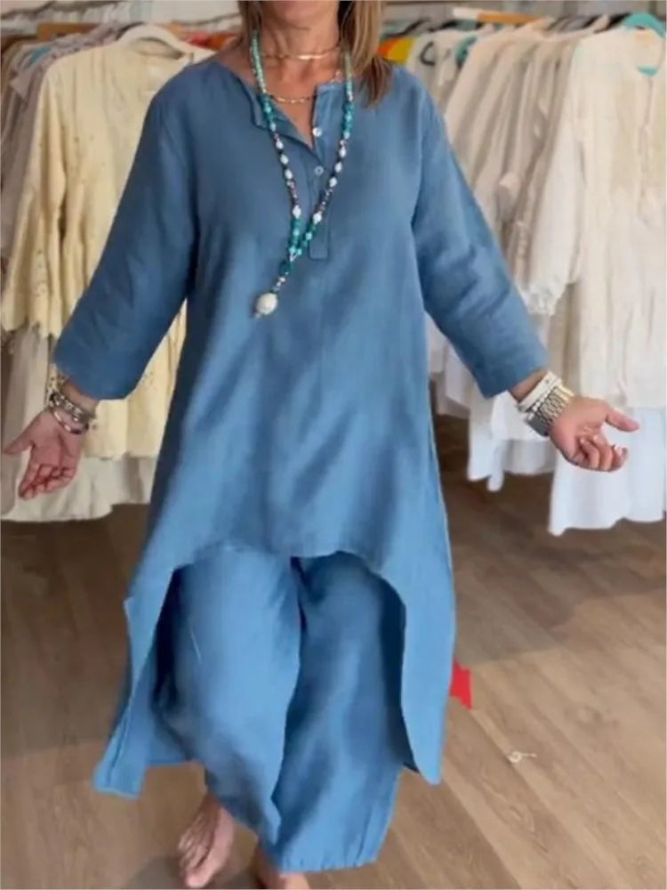 Conjunto Mujer Túnica Holgada y Pantalón Comodo Diario