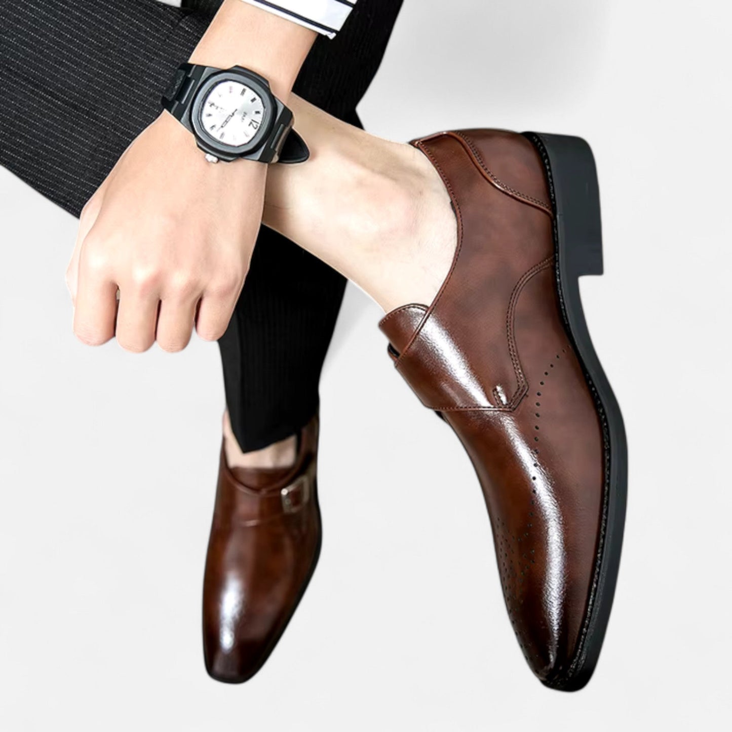 Zapatos Monk Strap Hombre Puntera Perforada Estilo Ashford