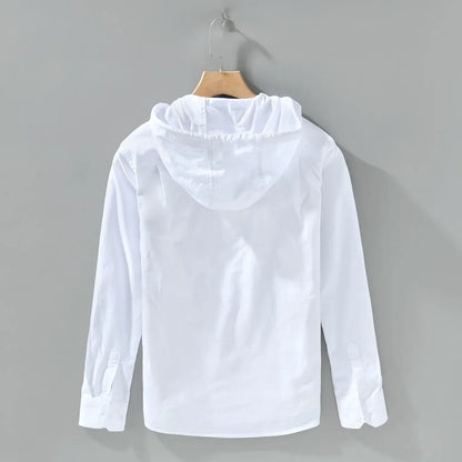 Camisa hombre de algodón manga larga con capucha y botones