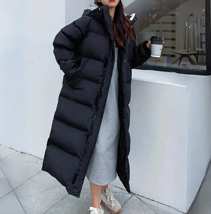 Abrigo Mujer Acolchado Maxi con Capucha Corte Oversize