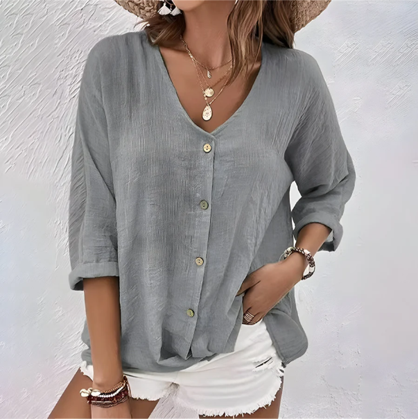 Blusa Mujer de Botones Tela Suelta Estilo Casual