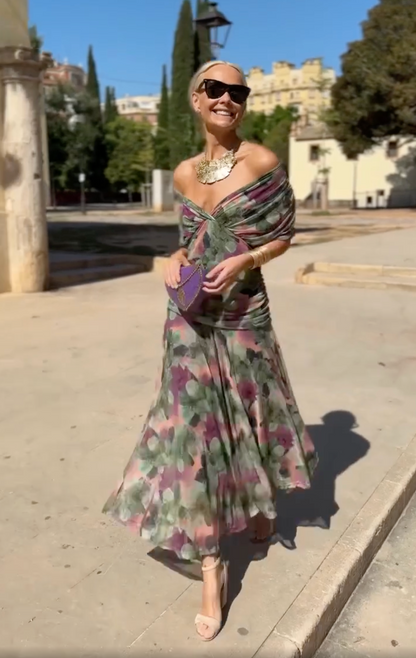Vestido maxi mujer de tela floral estilo elegante