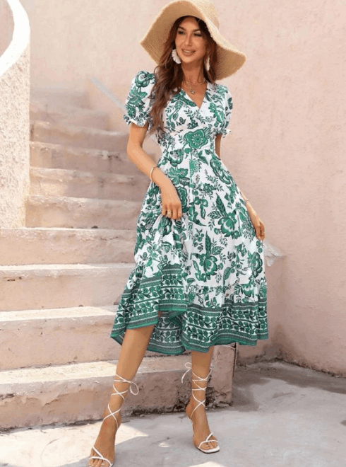 Vestido mujer verano diseño romantico corte midi