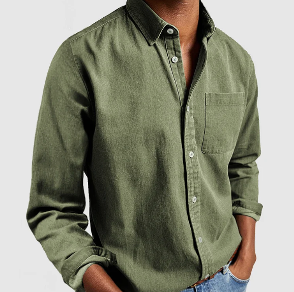 Camisa clásica hombre Algodón manga larga bolsillo cómodo