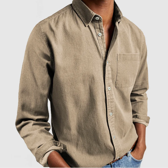 Camisa clásica hombre Algodón manga larga bolsillo cómodo