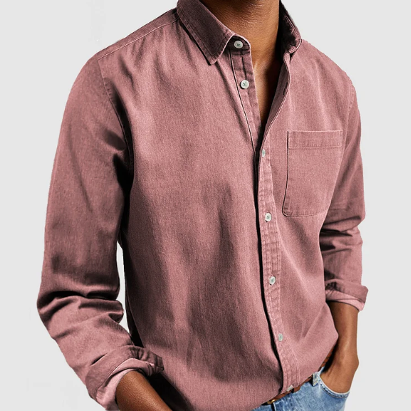 Camisa clásica hombre Algodón manga larga bolsillo cómodo