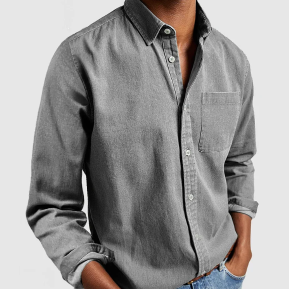 Camisa clásica hombre Algodón manga larga bolsillo cómodo